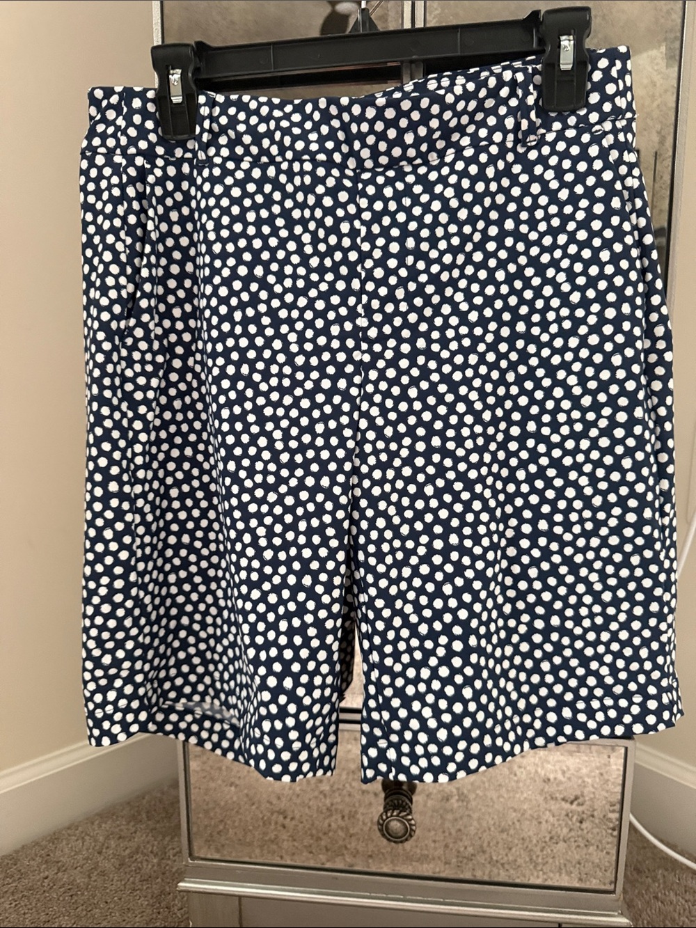 SPANX Navy Blue Polka Dot Bermuda Shorts